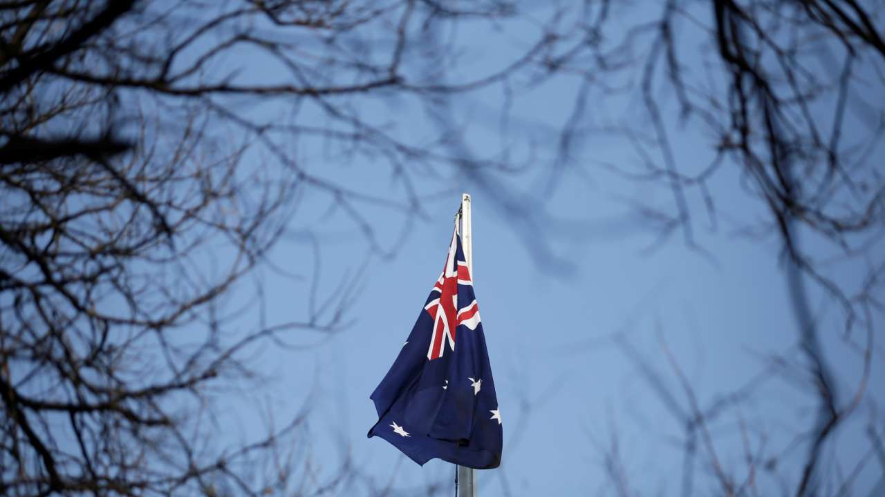 An Australian flag is pictured at its embassy in Beijing