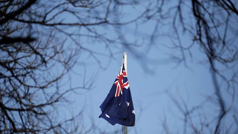 An Australian flag is pictured at its embassy in Beijing