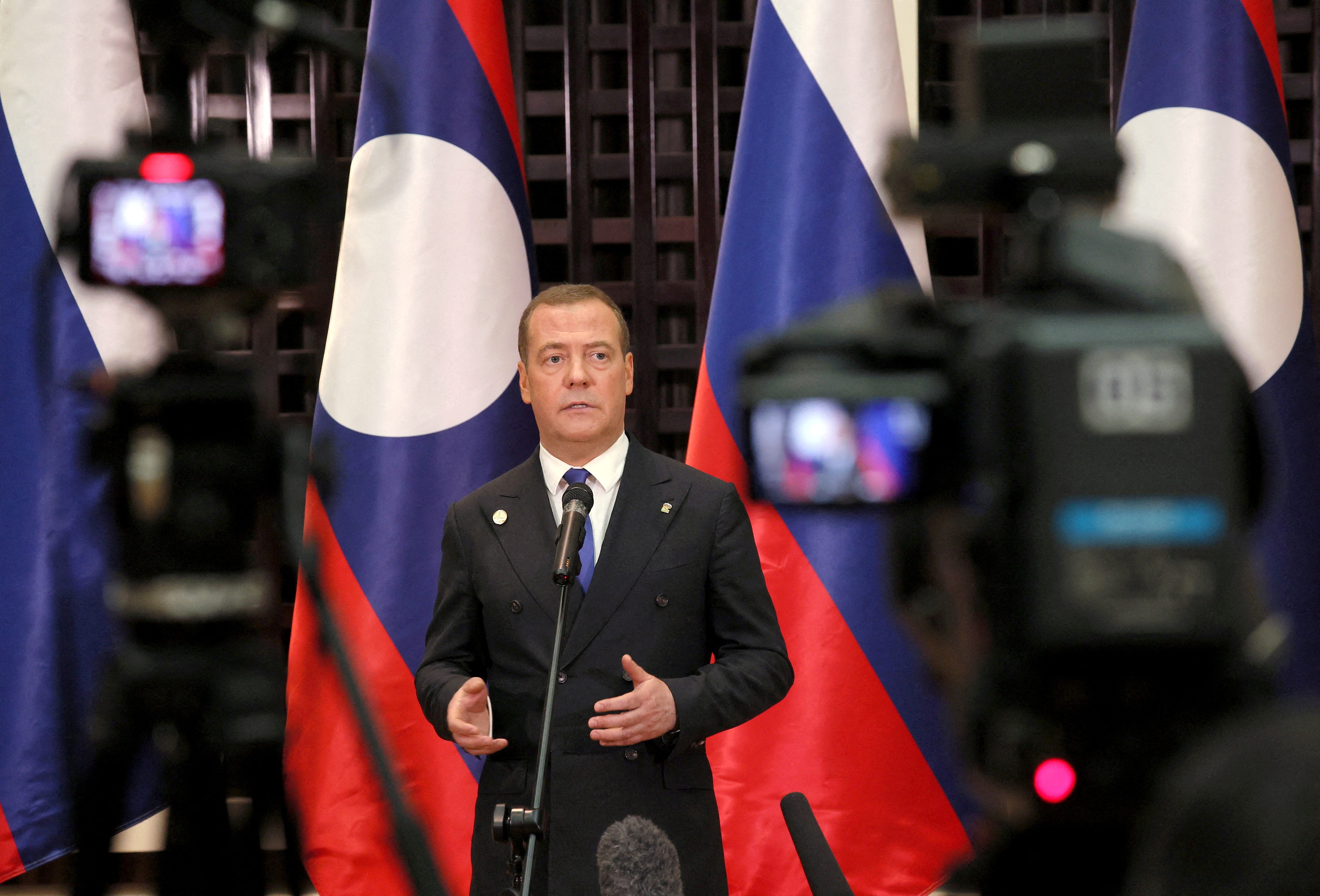 FILE PHOTO: Russia's Deputy head of the Security Council Dmitry Medvedev speaks during a news conference in Vientiane, Laos