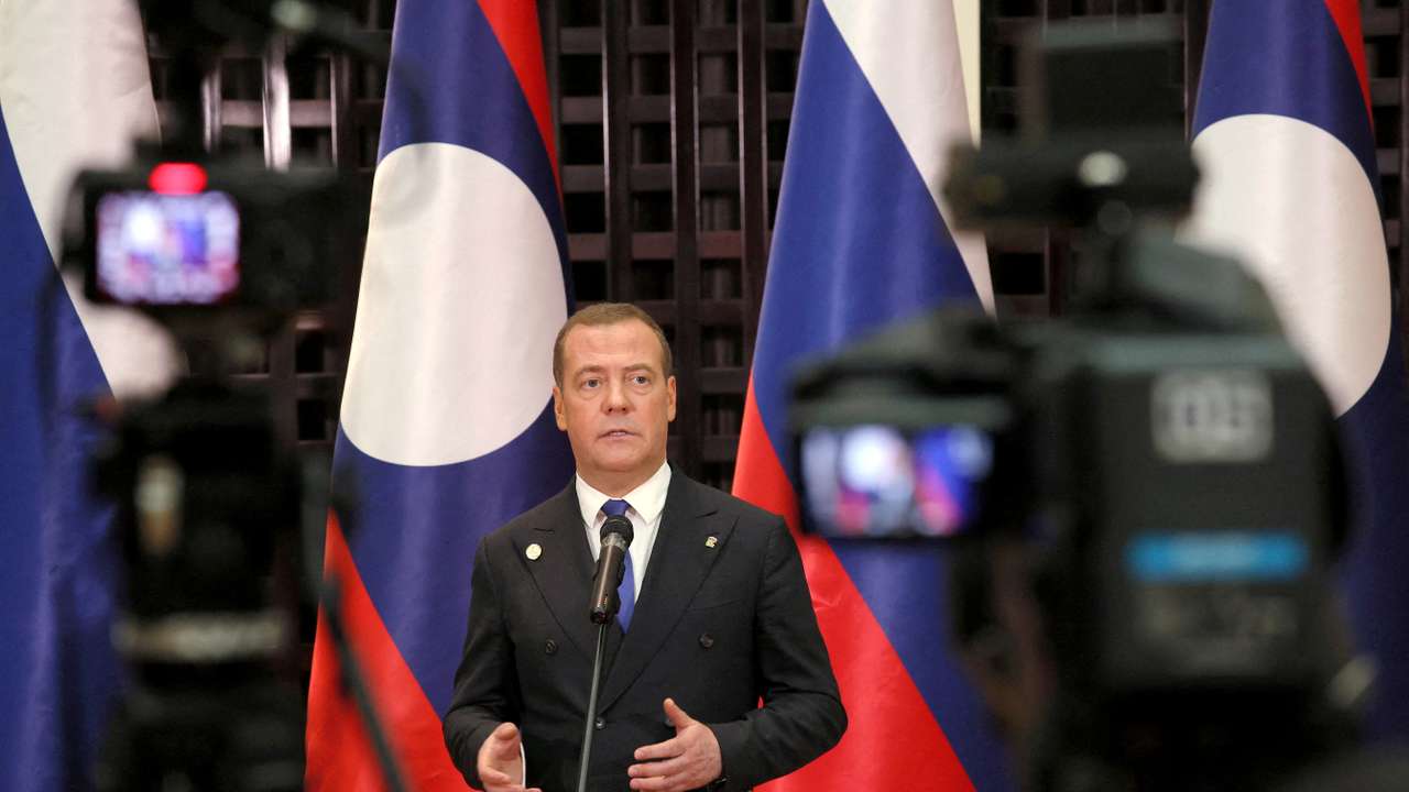 FILE PHOTO: Russia's Deputy head of the Security Council Dmitry Medvedev speaks during a news conference in Vientiane, Laos