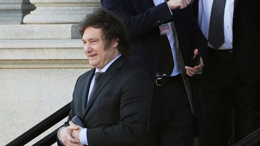 Argentine President-elect Javier Milei departs meetings at the White House in Washington