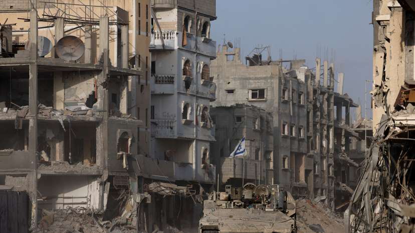 Damaged buildings are pictured in southern Gaza Strip