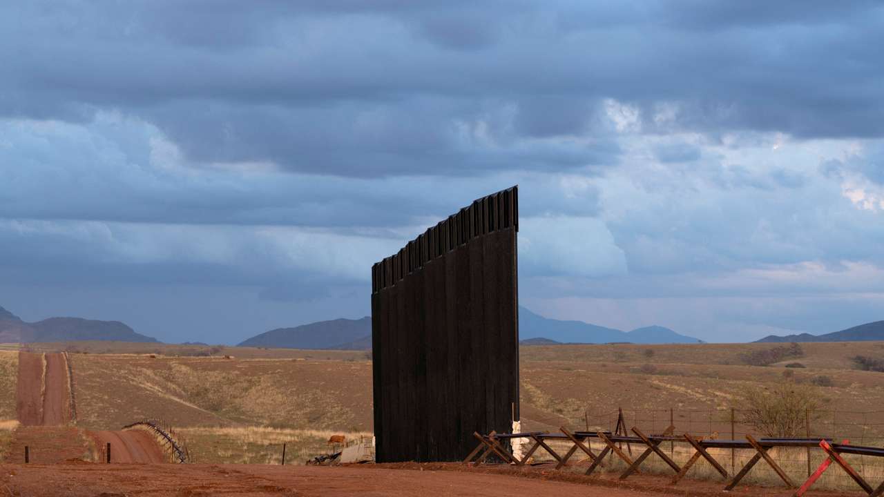 FILE PHOTO: A new section of border wall stands in Arizona's San Rafael Valley in Santa Cruz County