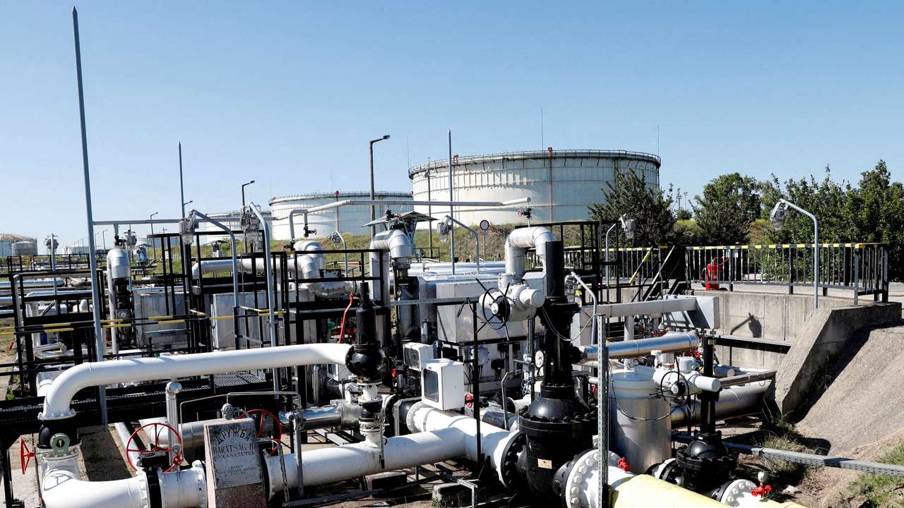 FILE PHOTO: The Druzhba oil pipeline between Hungary and Russia is seen at the Hungarian MOL Group's Danube Refinery in Szazhalombatta