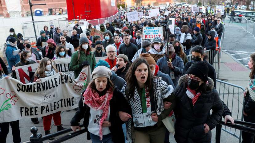 FILE PHOTO: Demonstrators take part in a rally in support of Rumeysa Ozturk