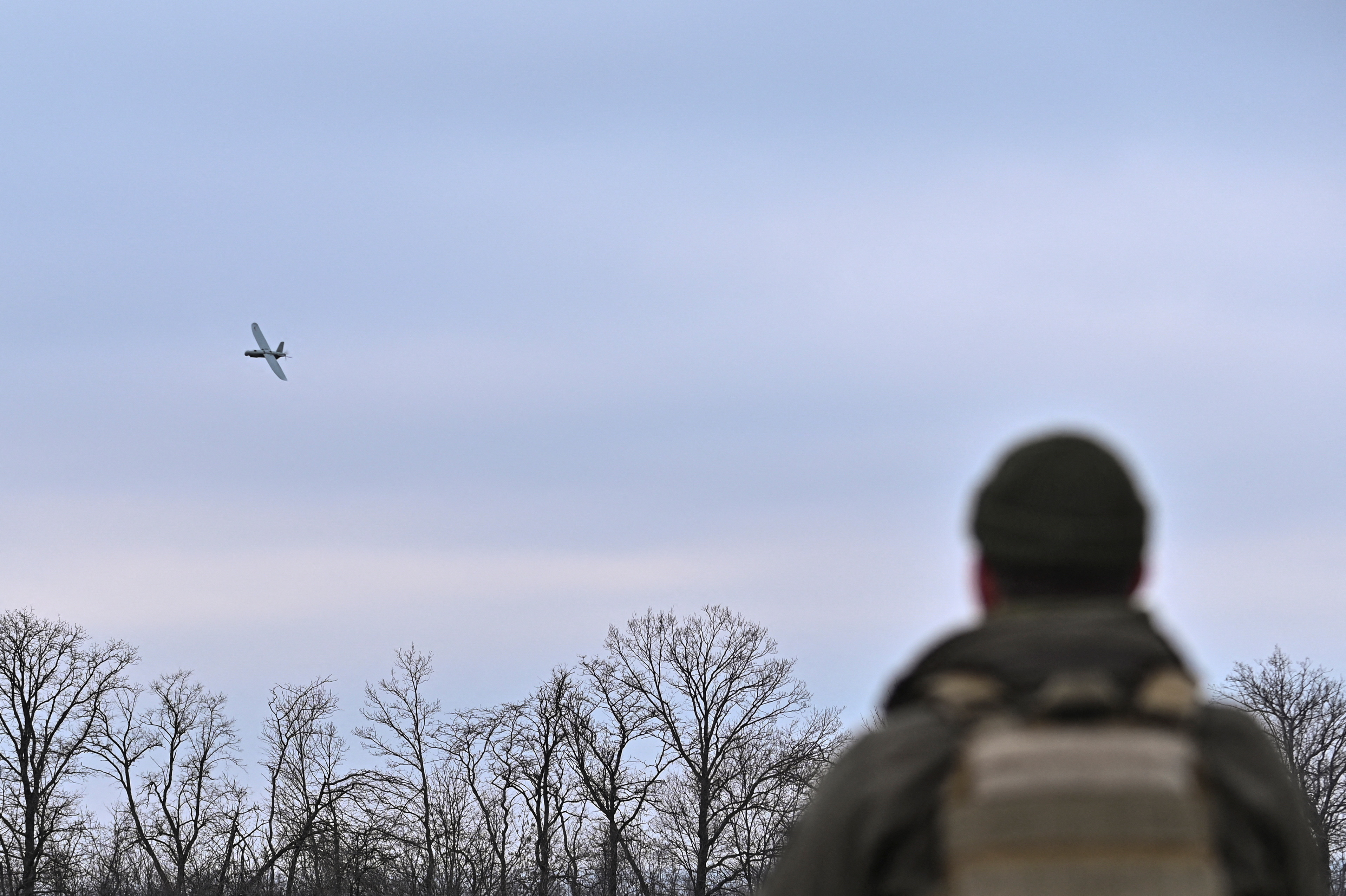 Ukrainian serviceman controls a reconnaissance UAV at a front line in Zaporizhzhia region
