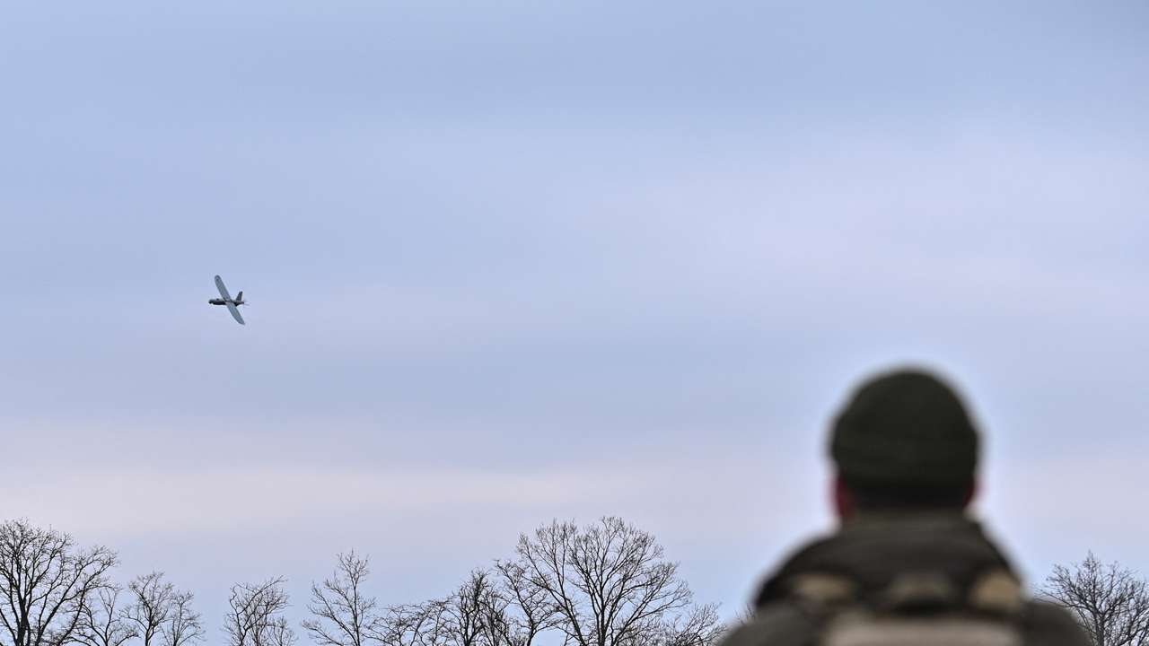 Ukrainian serviceman controls a reconnaissance UAV at a front line in Zaporizhzhia region