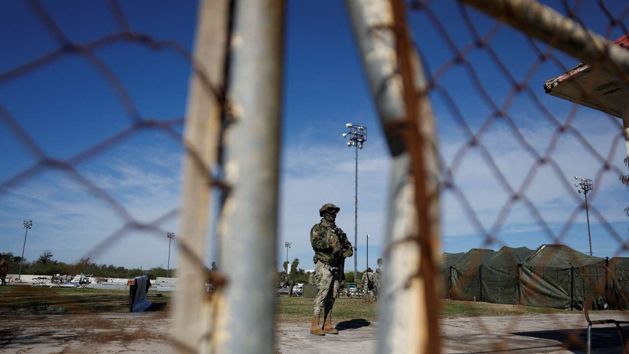 Mexican authorities build temporary shelters to prepare for mass deportations from the U.S., in Matamoros