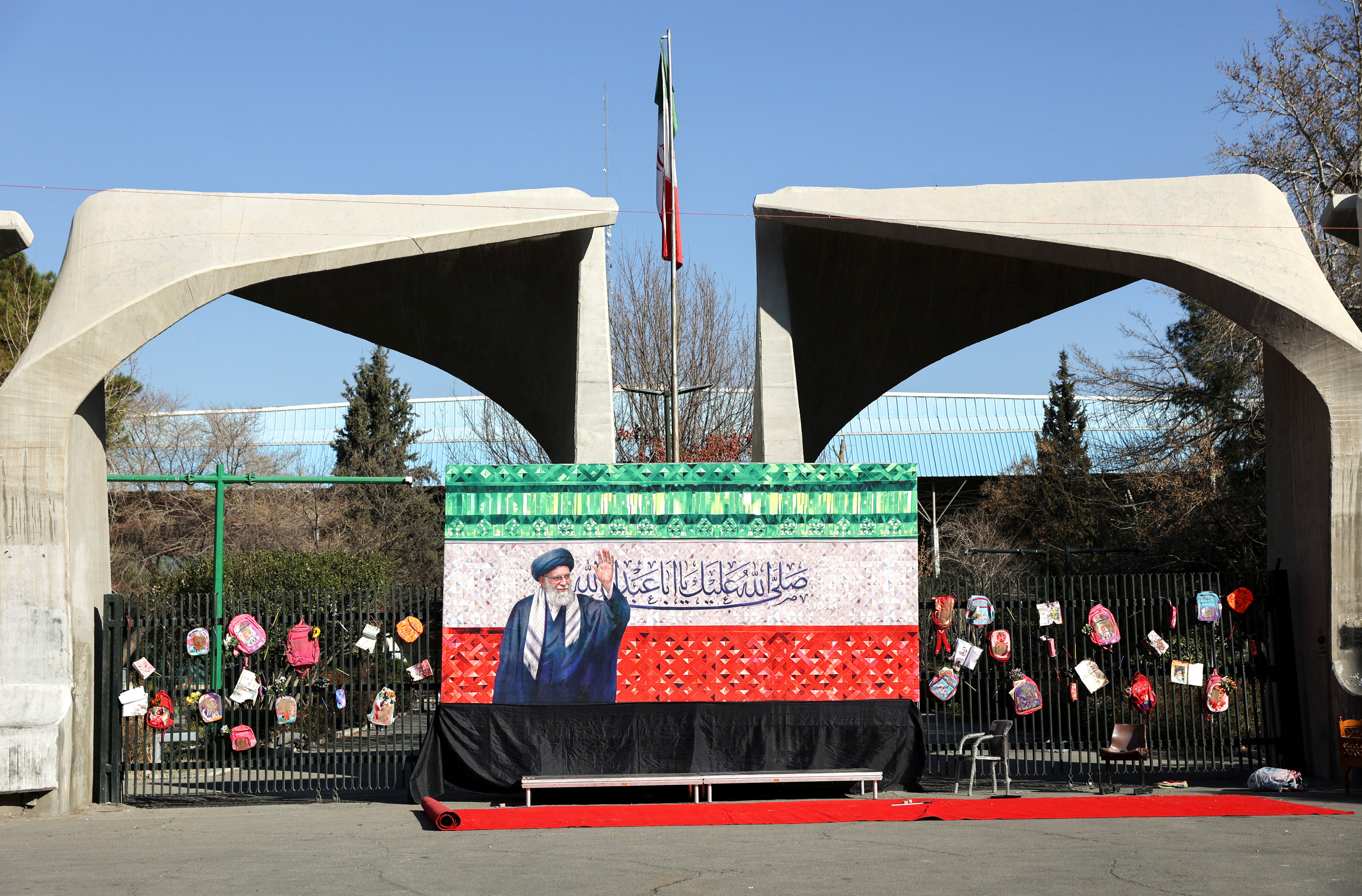 A makeshift memorial in tribute to Iran's late Supreme Leader Ayatollah Ali Khamenei on a street, in Tehran