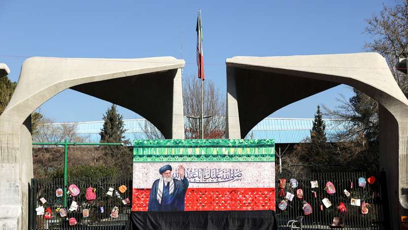 A makeshift memorial in tribute to Iran's late Supreme Leader Ayatollah Ali Khamenei on a street, in Tehran