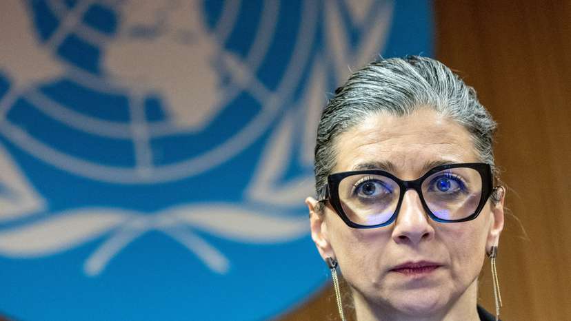 Albanese UN special rapporteur on human rights in the Palestinian territories attends a side event in Geneva