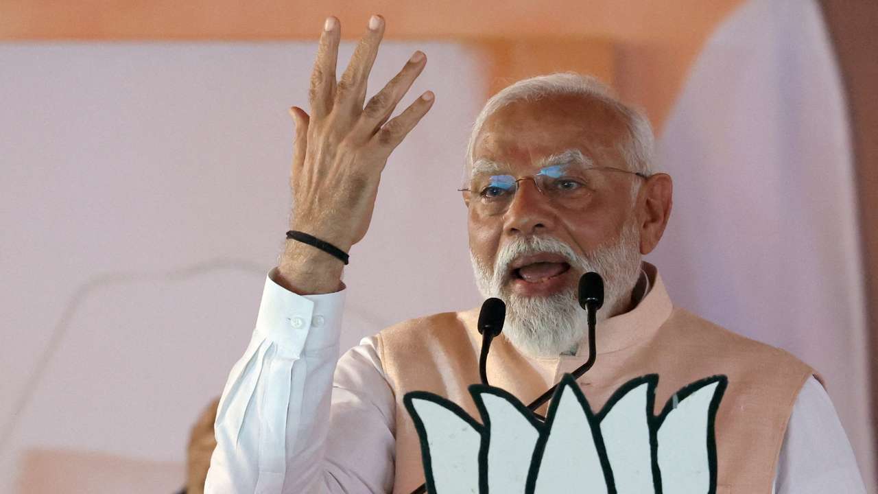 FILE PHOTO: Indian PM Modi attends an election campaign rally, in Meerut