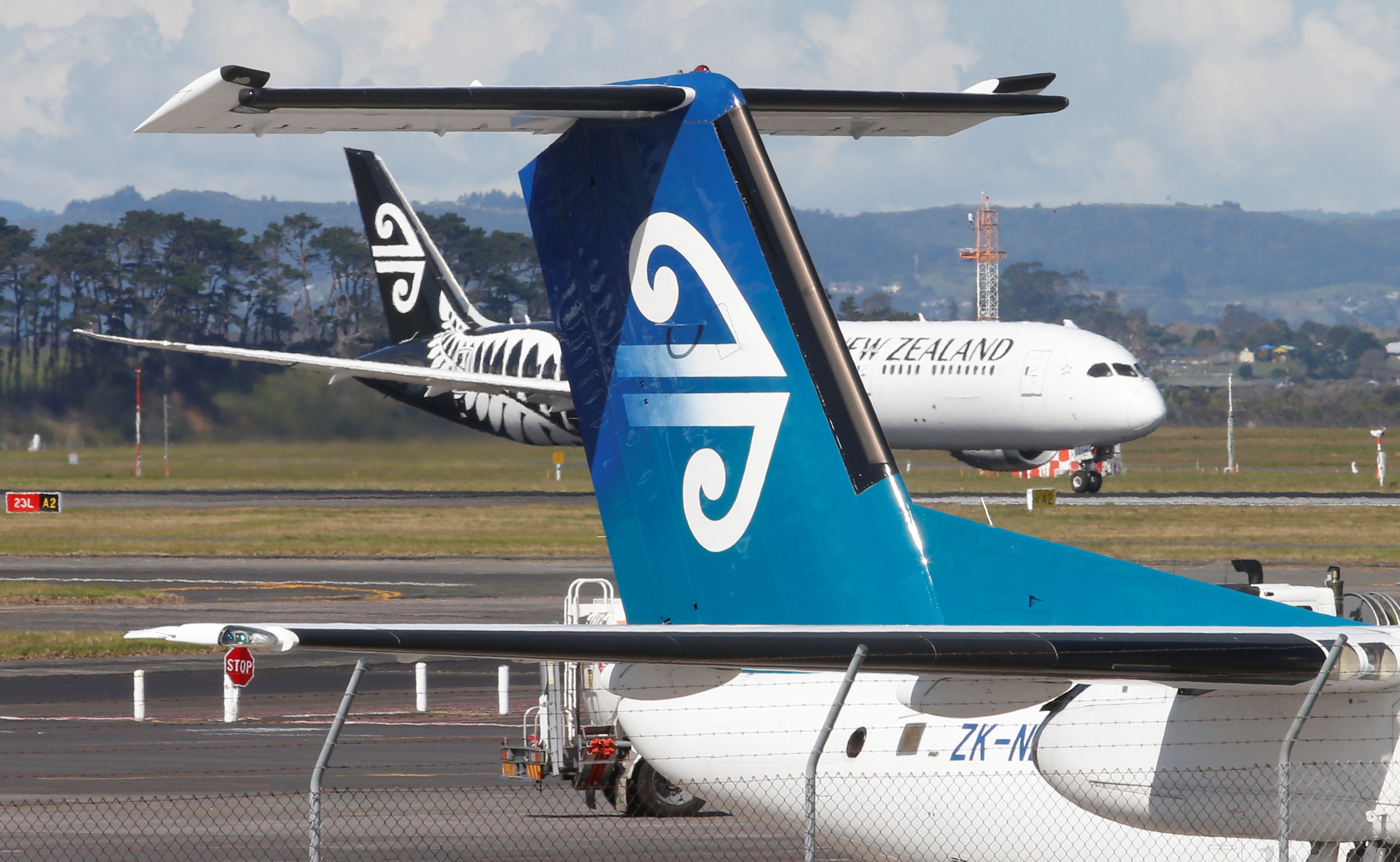 An Air New Zealand Dreamliner 787 takes off from Auckland Airport in New Zealand