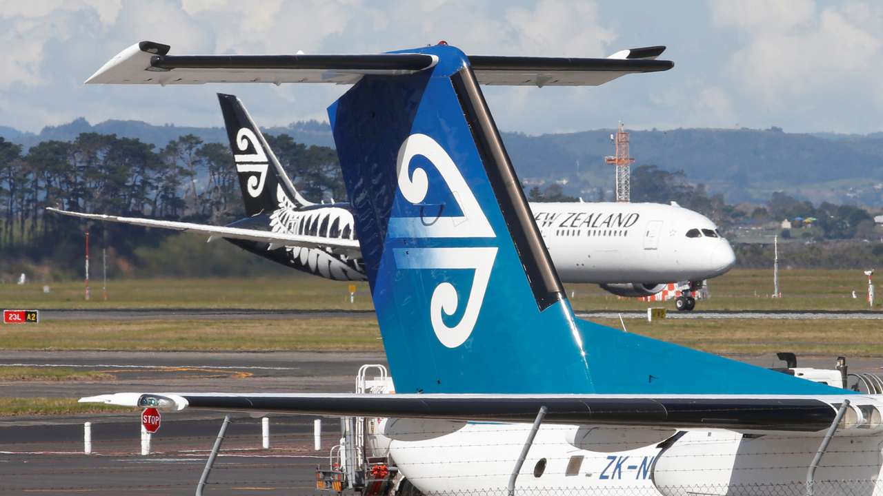 An Air New Zealand Dreamliner 787 takes off from Auckland Airport in New Zealand