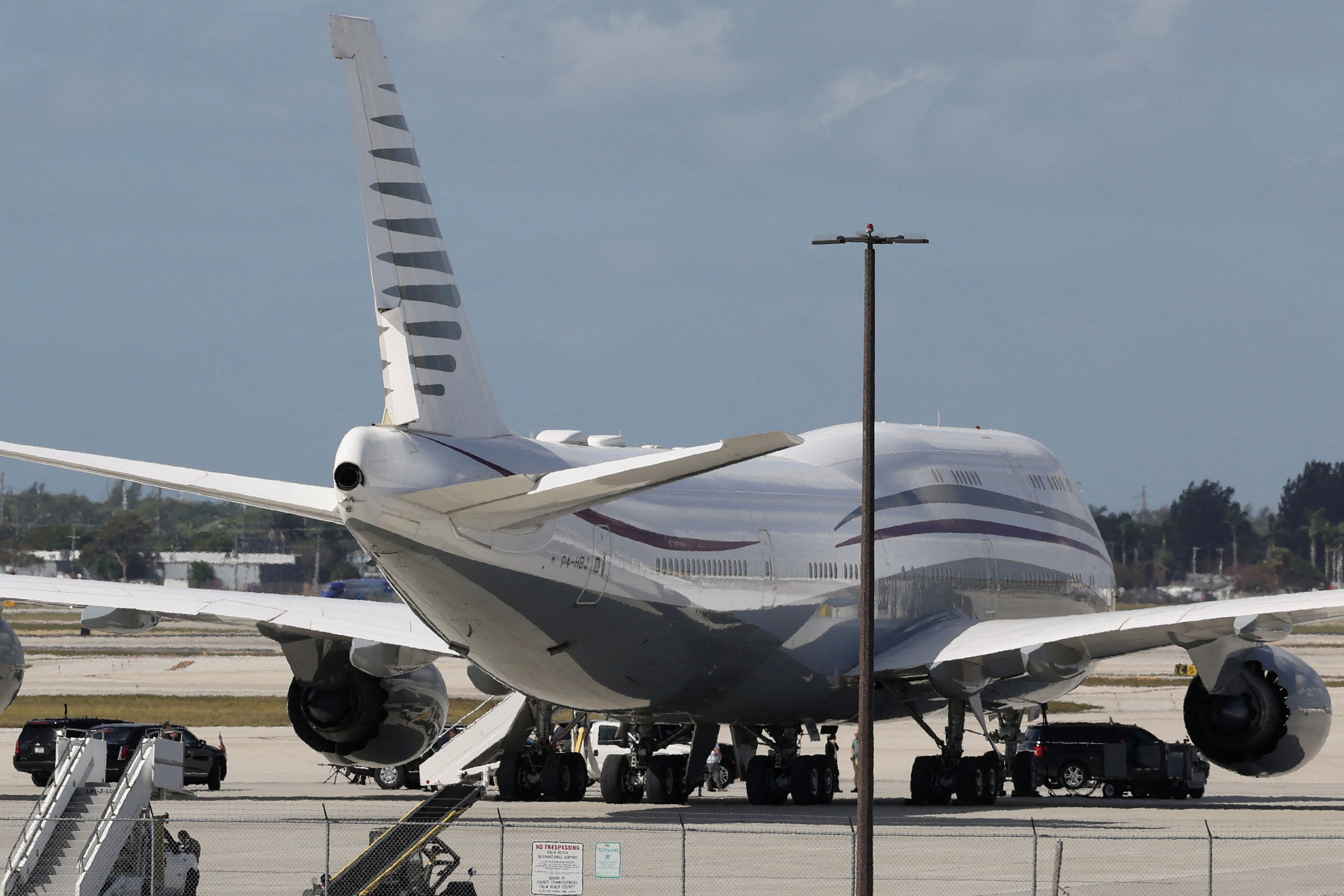 FILE PHOTO: Trump tours a Boeing 747-8 in West Palm Beach, Florida