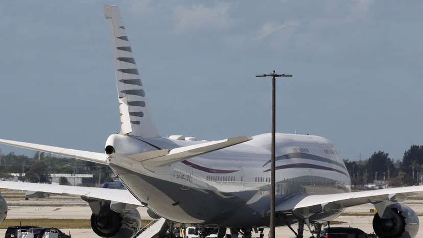 FILE PHOTO: Trump tours a Boeing 747-8 in West Palm Beach, Florida
