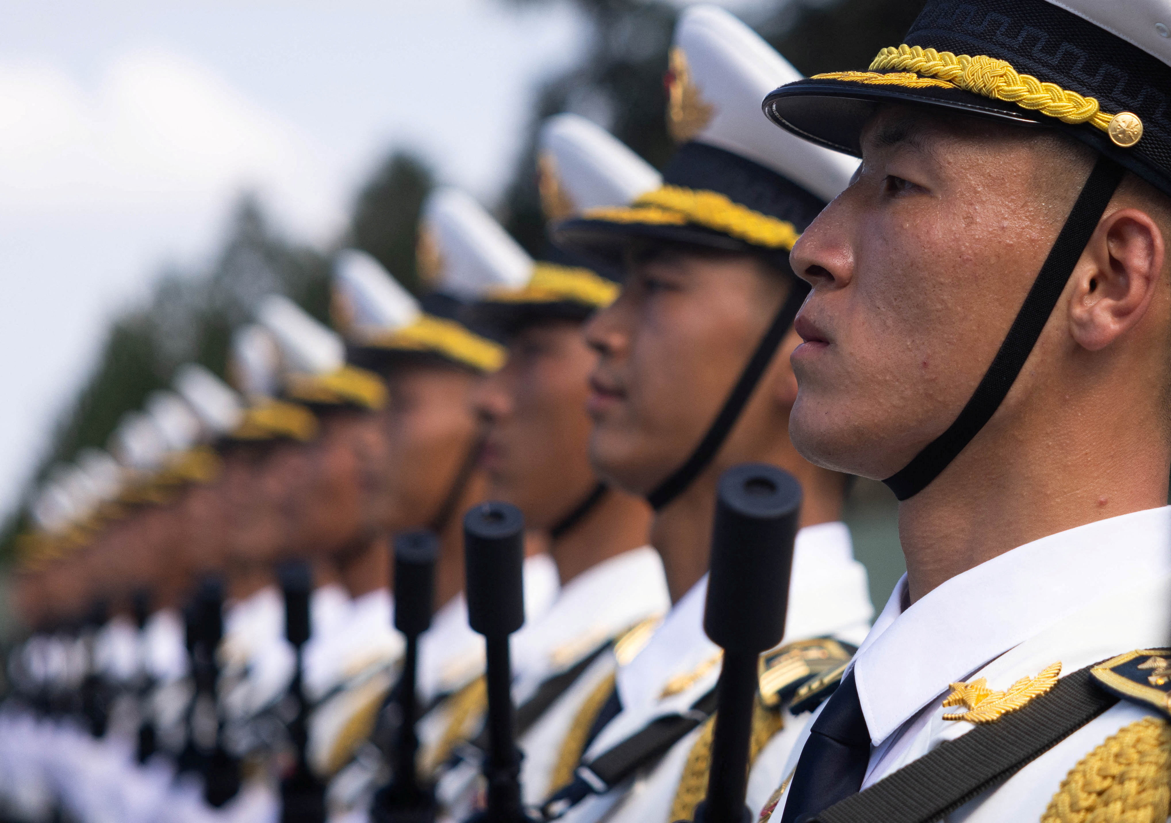 Training for a military parade to mark the 80th anniversary of the end of World War Two, in Beijing