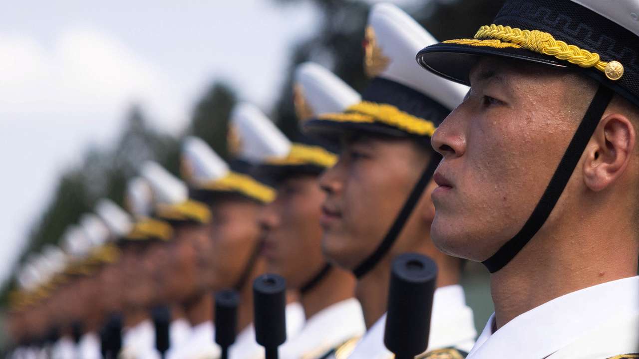 Training for a military parade to mark the 80th anniversary of the end of World War Two, in Beijing