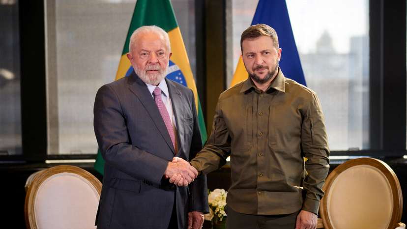 Ukraine's President Zelenskiy meets Brazil's President Luiz Inacio Lula da Silva during the U.N. General Assembly in New York