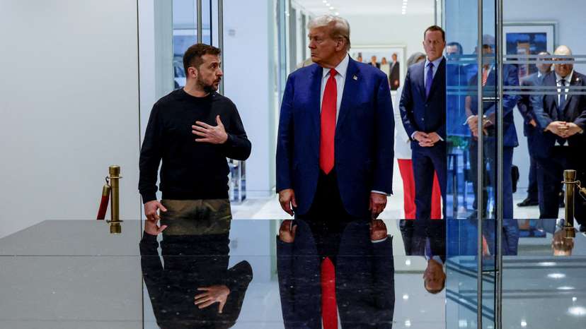 Republican presidential nominee and former U.S. President Donald Trump and Ukraine's President Volodymyr Zelenskiy meet in New York