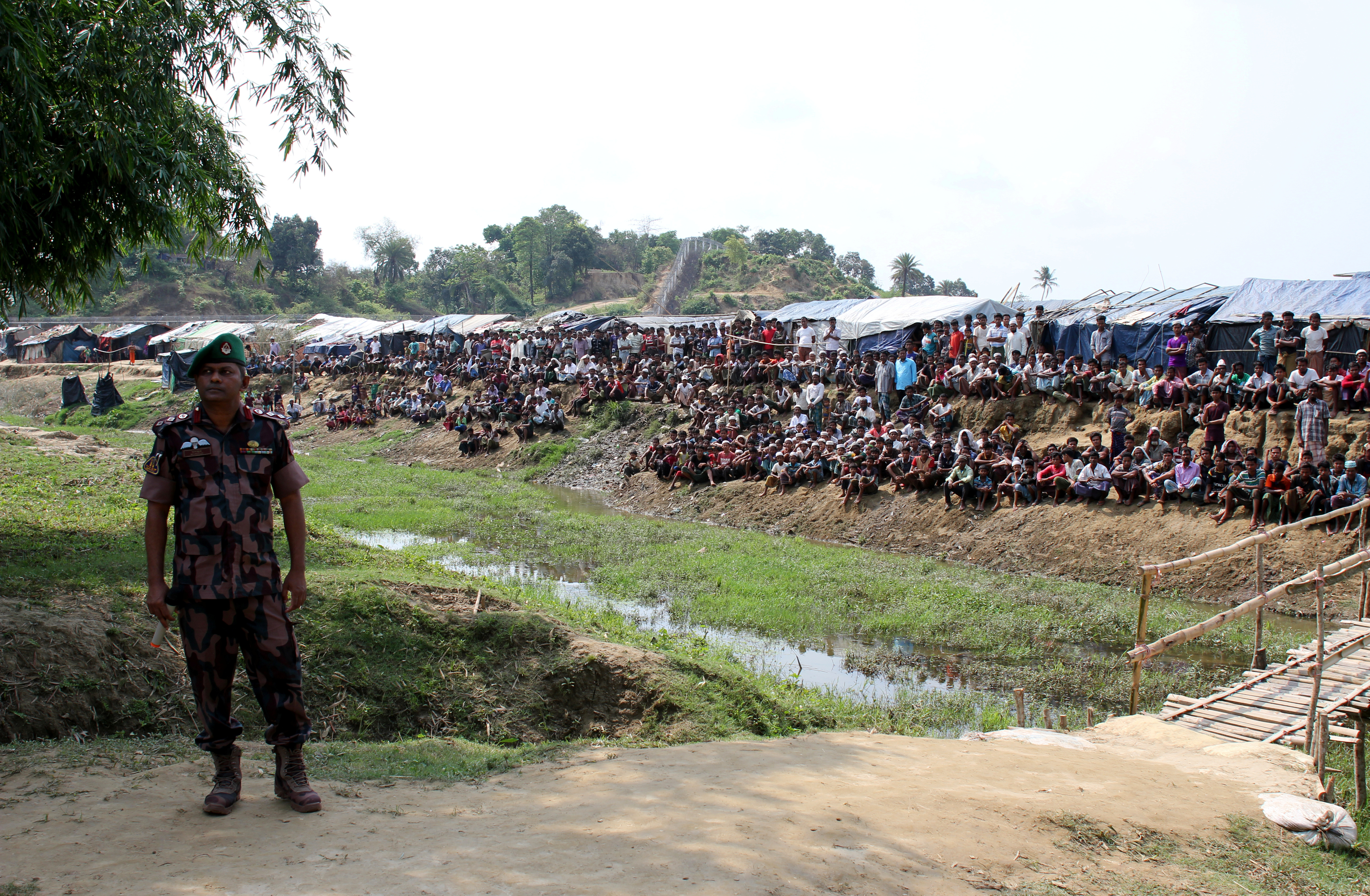 A soldier stands near the Cox's Bazar refugee camp in Bangladesh