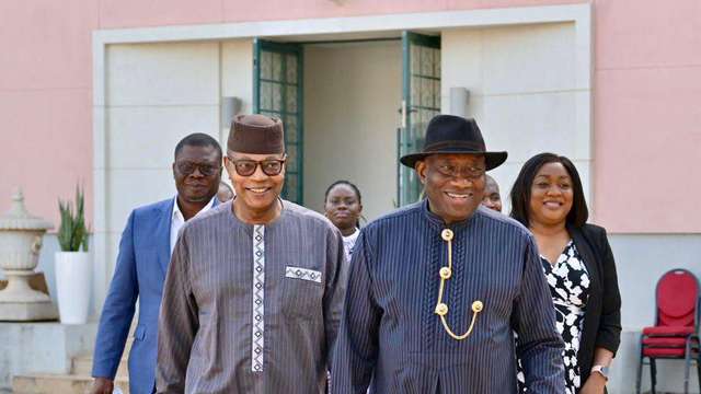 Former Nigerian President, Goodluck Jonathan (Right) and Executive Secretary of the ECOWAS, Dr. Ibn Chambas (left) / Photo Credit: Umaro Sissoco Embalo's Facebook page