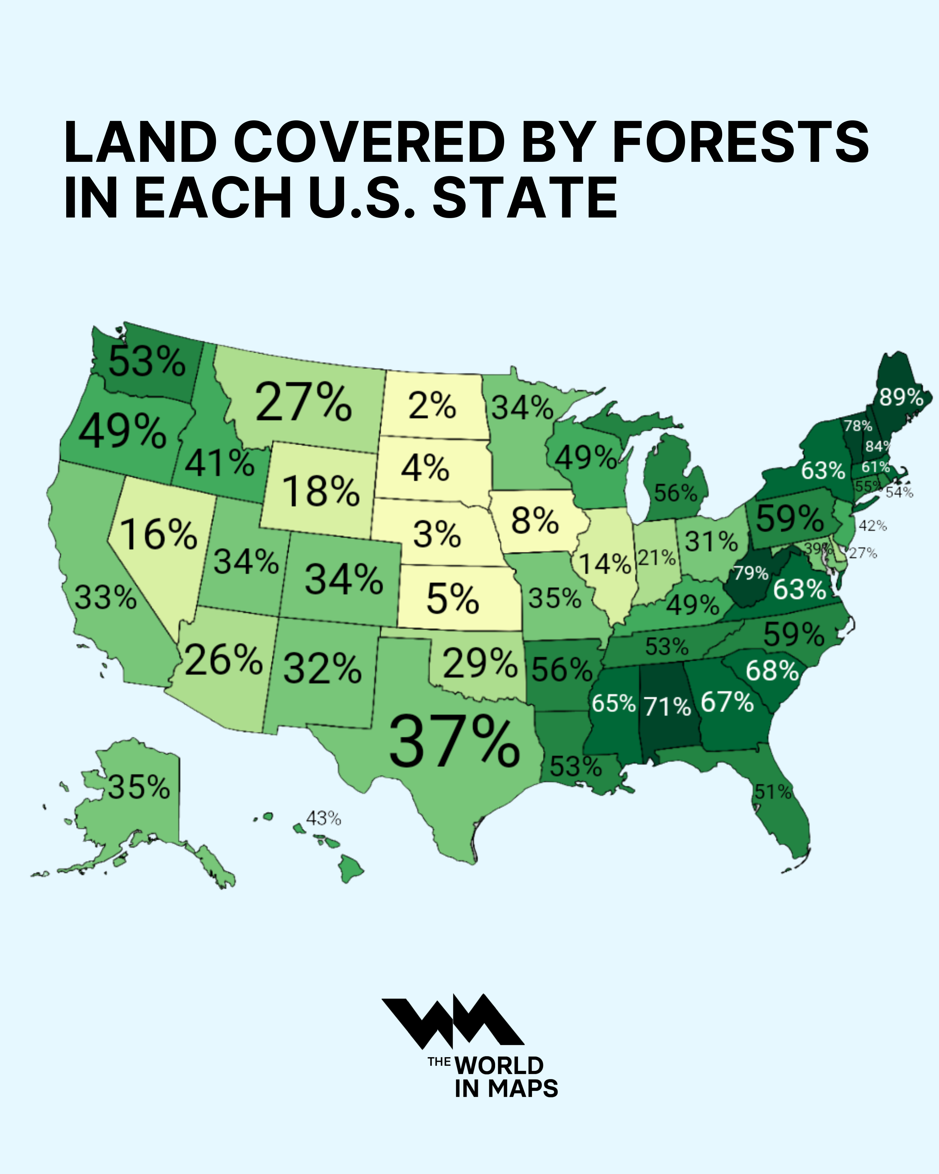 From 2% to 89%: The differences in U.S. forest coverage you need to see