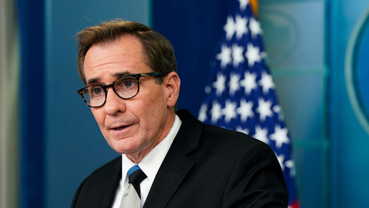 White House National Security Communications Advisor John Kirby speaks during a press briefing in Washington