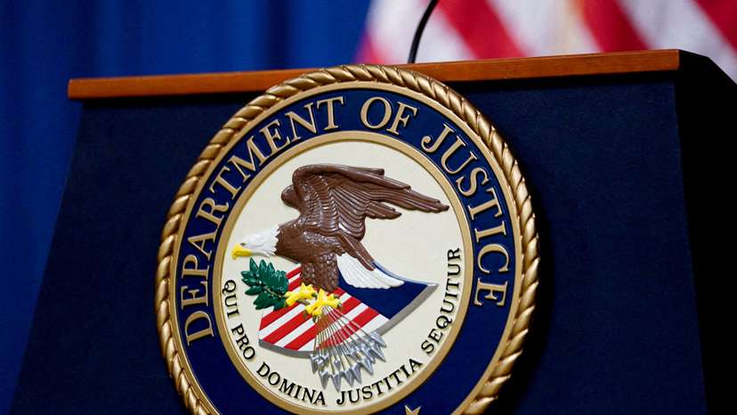 FILE PHOTO: U.S. Justice Department seal is seen at Justice Department headquarters in Washington