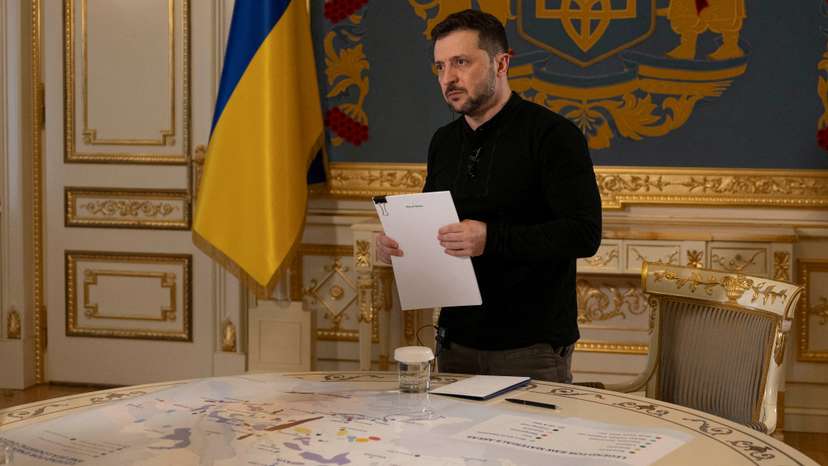 Ukraine's President Zelenskiy attends an interview with Reuters in Kyiv