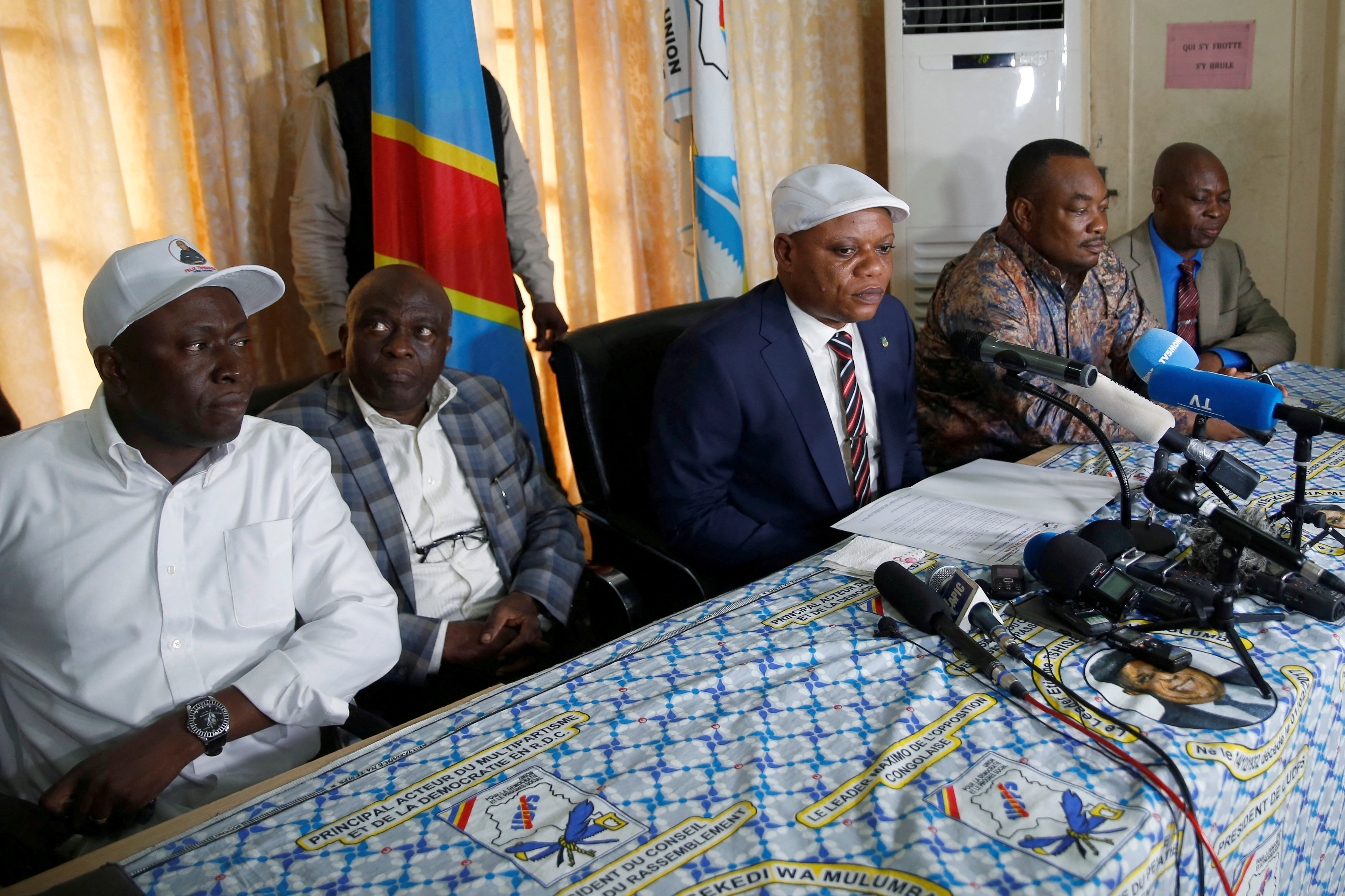 FILE PHOTO: Jean-Marc Kabund, secretary general of Congolese main opposition party the Union for Democracy and Social Progress speaks during a press conference in Kinshasa