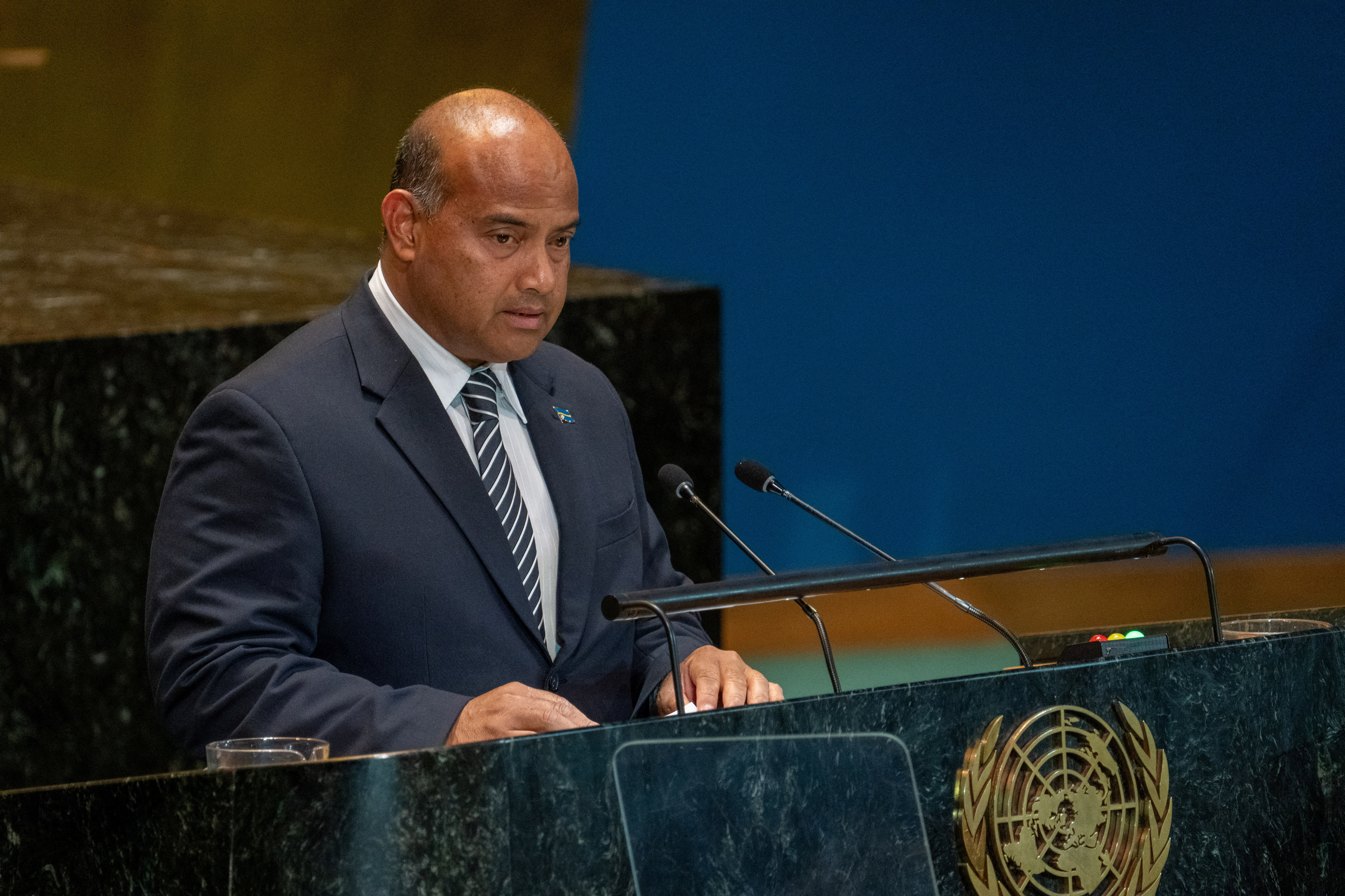 President of Nauru David Adeang addresses the  "Summit of the Future"  in the General Assembly hall at United Nations headquarters in New York City