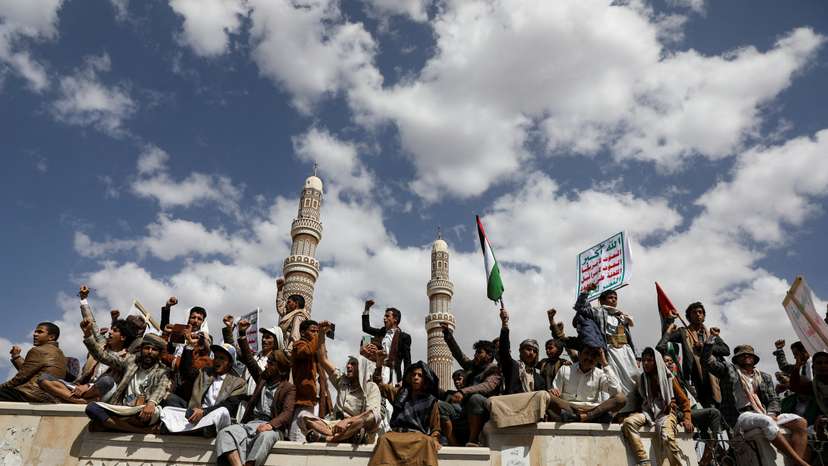 Protesters, predominantly Houthi supporters, rally in support to Palestinians in the Gaza Strip, in Sanaa