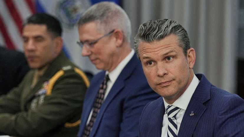 FILE PHOTO: U.S. Defense Secretary Pete Hegseth welcomes El Salvador Defense Minister Rene Merino Monroy at the Pentagon in Washington