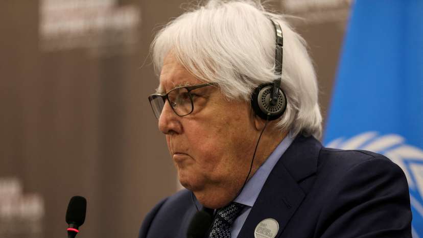 FILE PHOTO: UN aid chief Martin Griffiths attends a joint press conference during a conference at the Dead Sea, Jordan