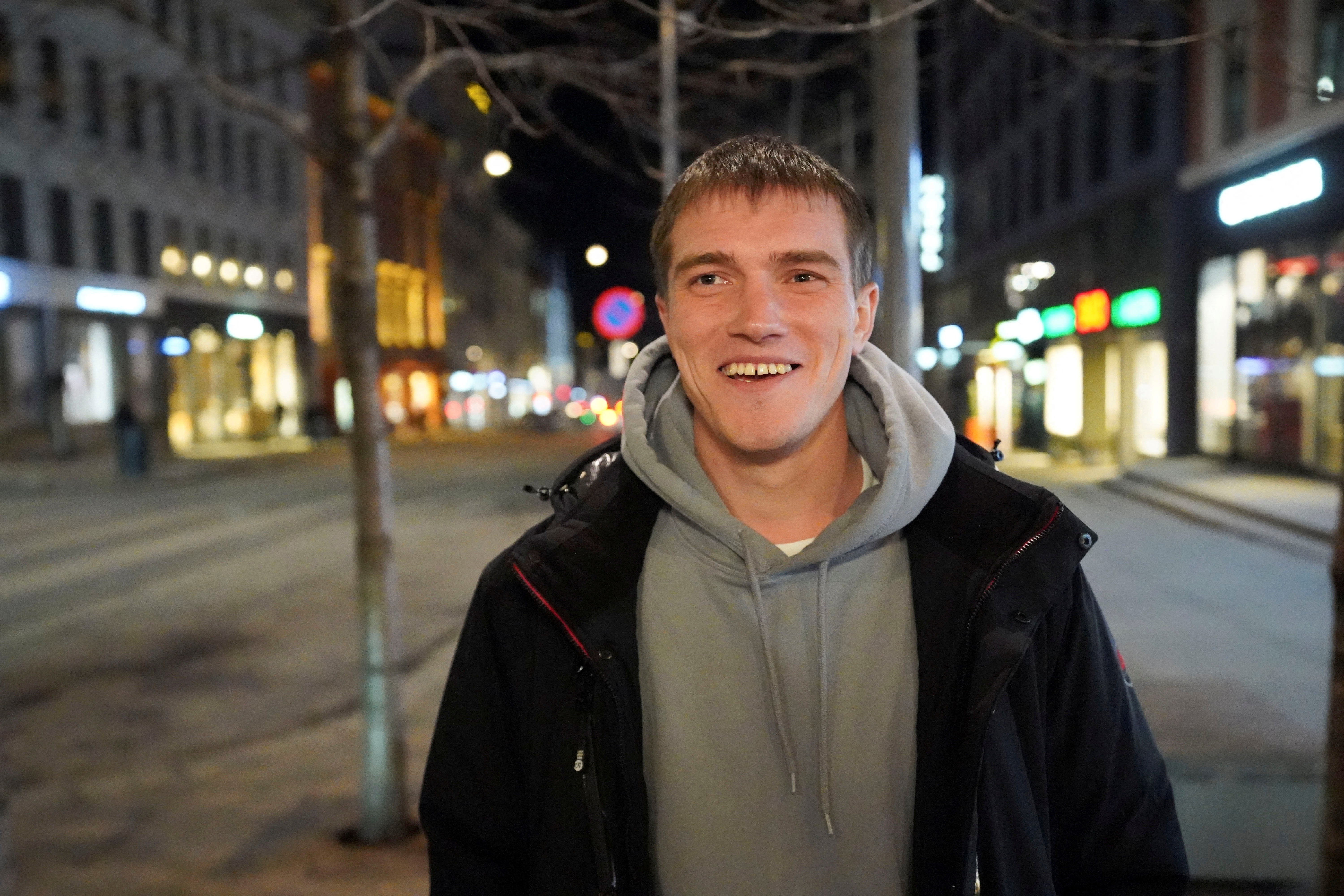 FILE PHOTO: Andrei Medvedev, a former commander of Russia's Wagner mercenary group smiles during an interview in Oslo