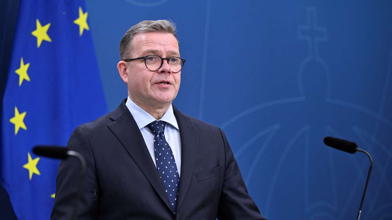 President of the European Commission von der Leyen, Sweden's PM Kristersson and Finland's PM Orpo attend a press conference at the Swedish Government headquarters Rosenbad, in Stockholm