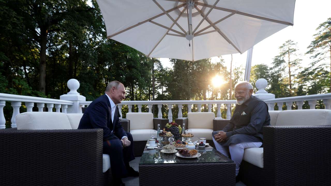 Russia's President Putin and India's Prime Minister Modi meet near Moscow