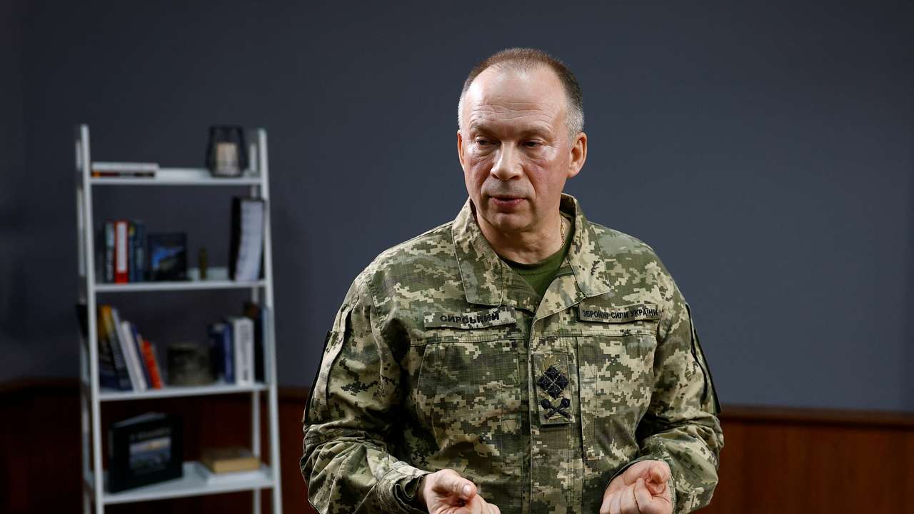Commander of the Ukrainian Ground Forces Syrskyi attends an in interview with Reuters in Kharkiv region