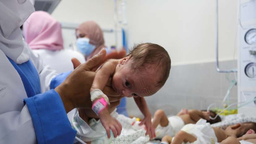 Premature babies which were evacuated from an incubator in Al Shifa Hospital in Gaza City receive treatment at an hospital in Rafah, in the southern Gaza Strip