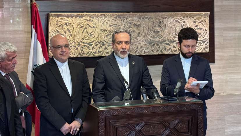 Iranian Foreign Minister Abbas Araqchi speaks after meeting with Lebanese Parliament Speaker Nabih Berri, in Beirut