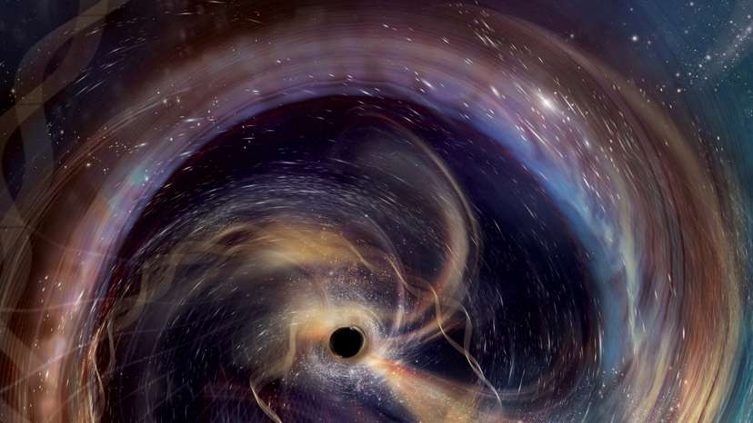 Artist's conception shows events immediately preceding a powerful collision between two black holes
