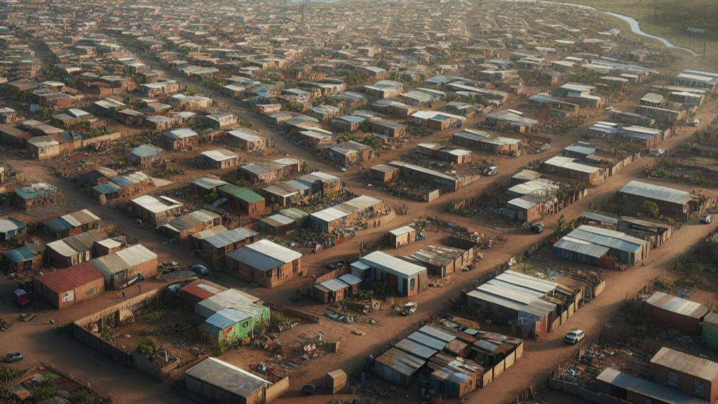 AI generated aerial view of a South African township