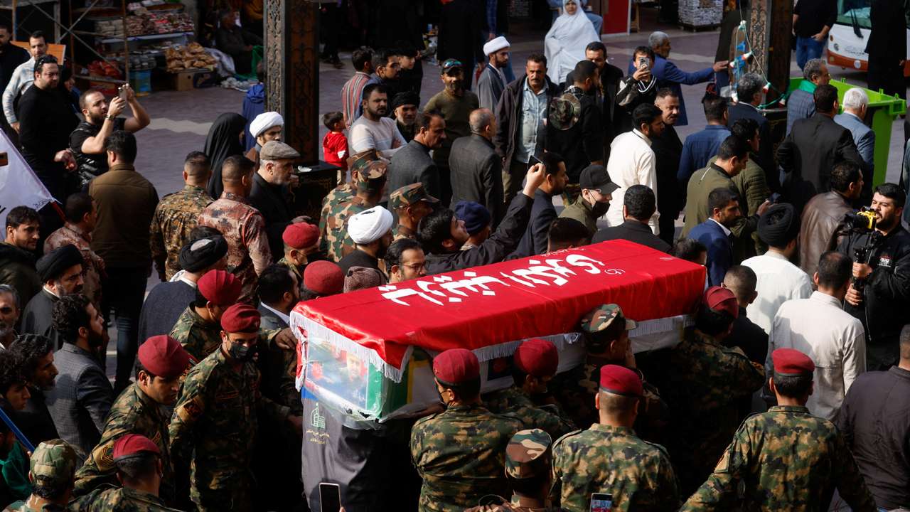 Funeral of senior adviser for Iran's Revolutionary Guards, Sayyed Razi Mousavi, in Najaf