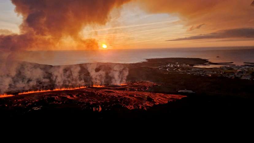 Lava flows from a volcano in Grindavik