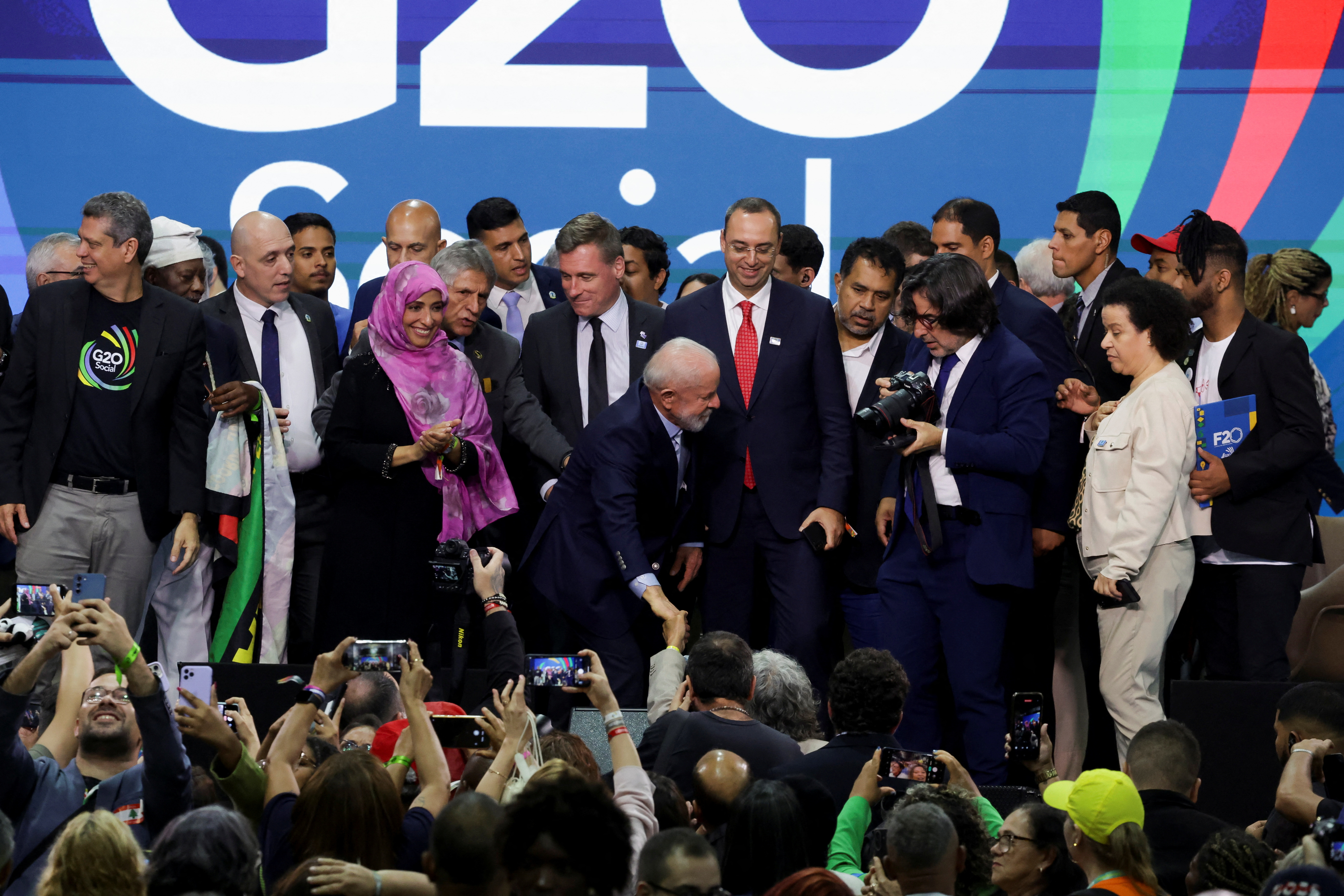 Brazil's President Lula attends the closing ceremony of the G20 Social summit, in Rio de Janeiro