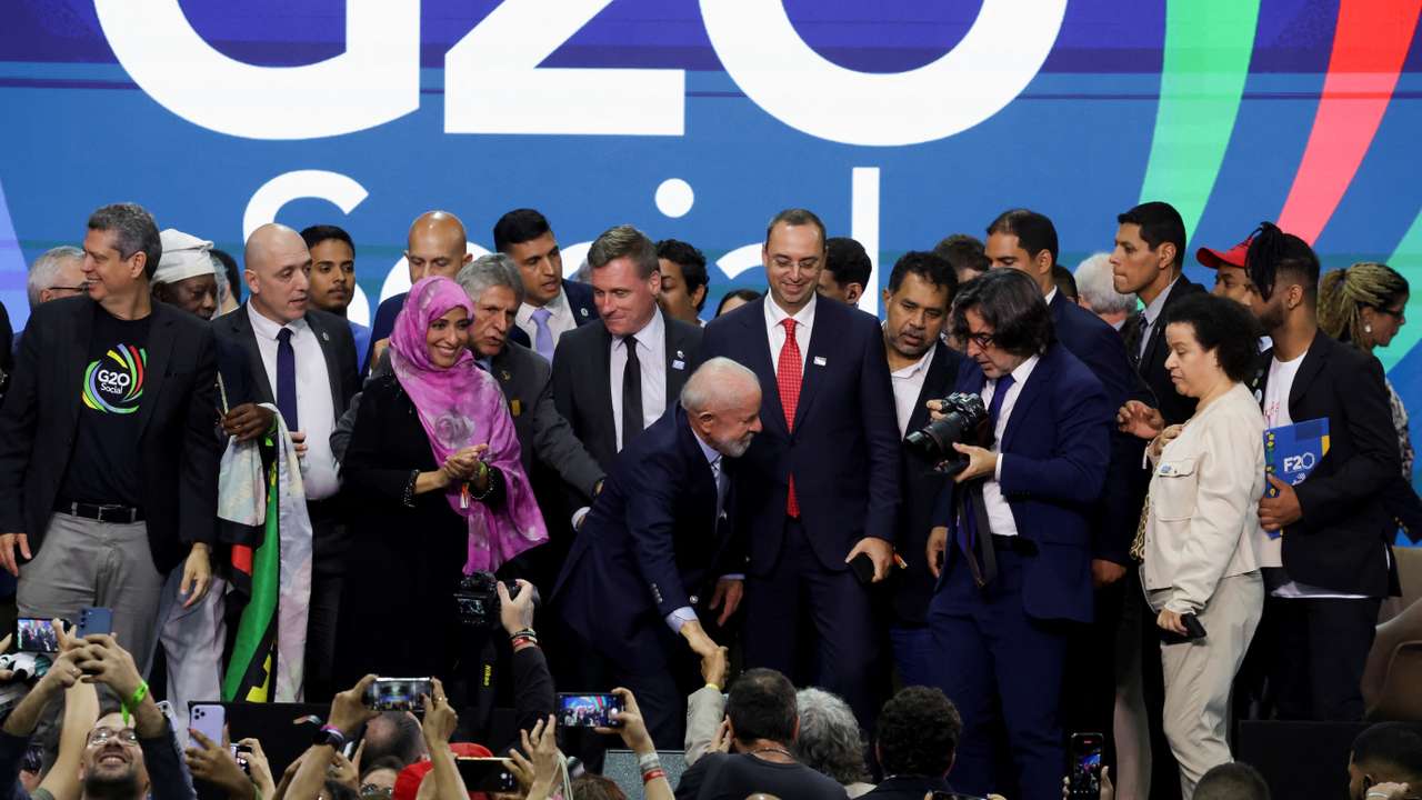 Brazil's President Lula attends the closing ceremony of the G20 Social summit, in Rio de Janeiro