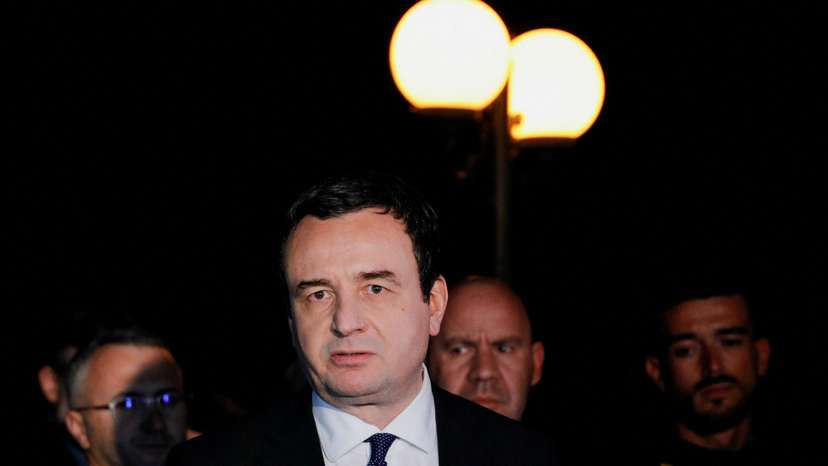 Kosovo's Prime Minister Albin Kurti speaks to the media, in Ohrid