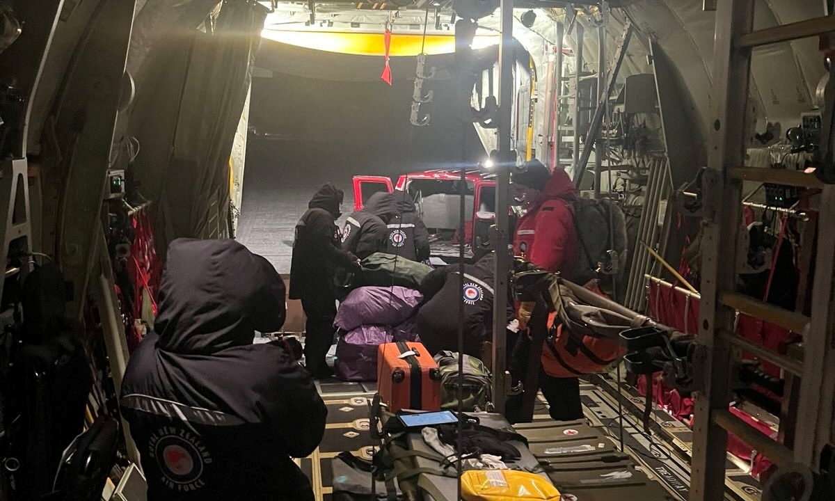 Royal New Zealand Air Force personnel undertake a medical evacuation of three people from McMurdo Station in Antarctica