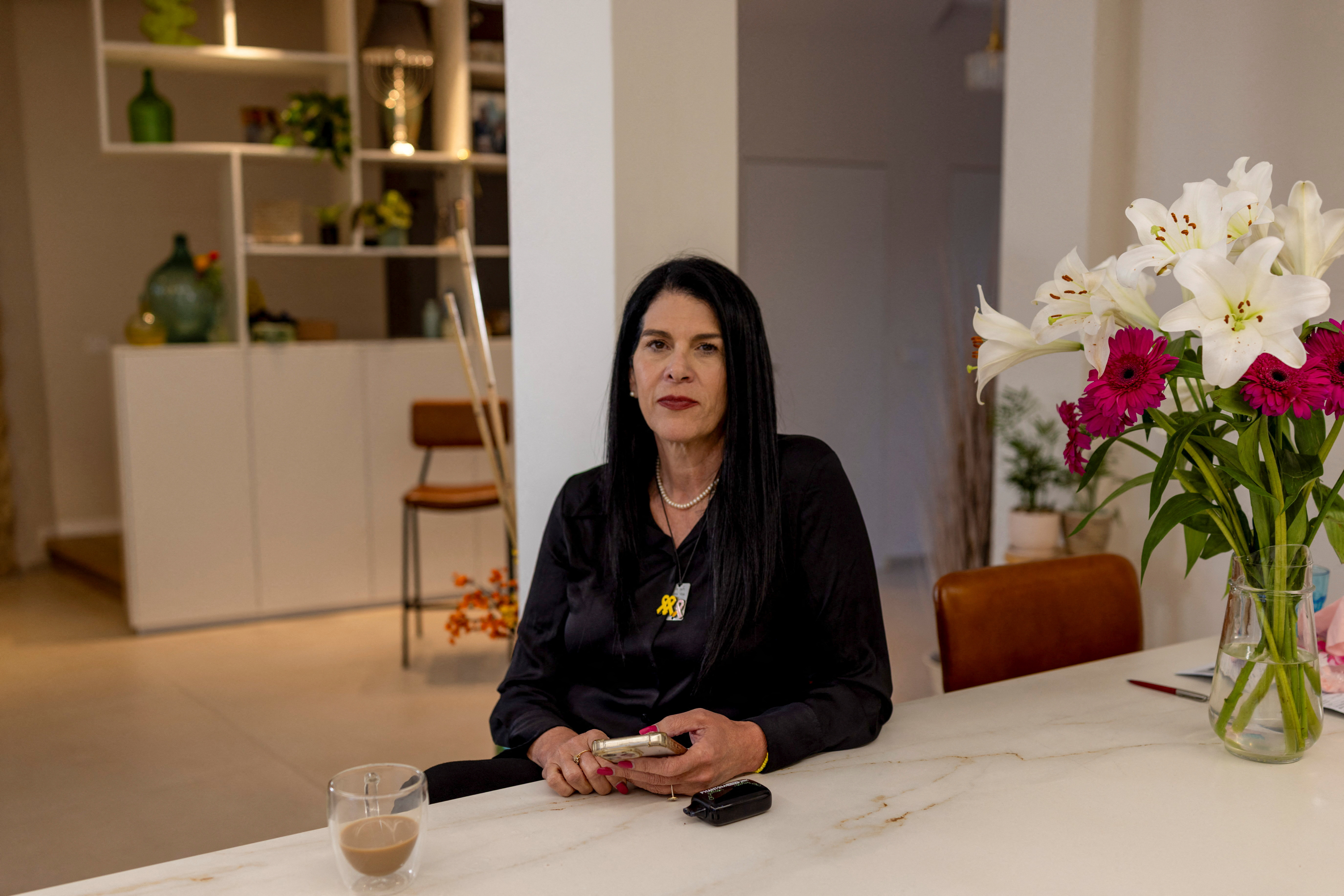 Talik Gvili, the mother of Ran Gvili, the last hostage remaining in Gaza following the deadly October 7, 2023 attack by Hamas, looks on during an interview with Reuters at her home in Meitar